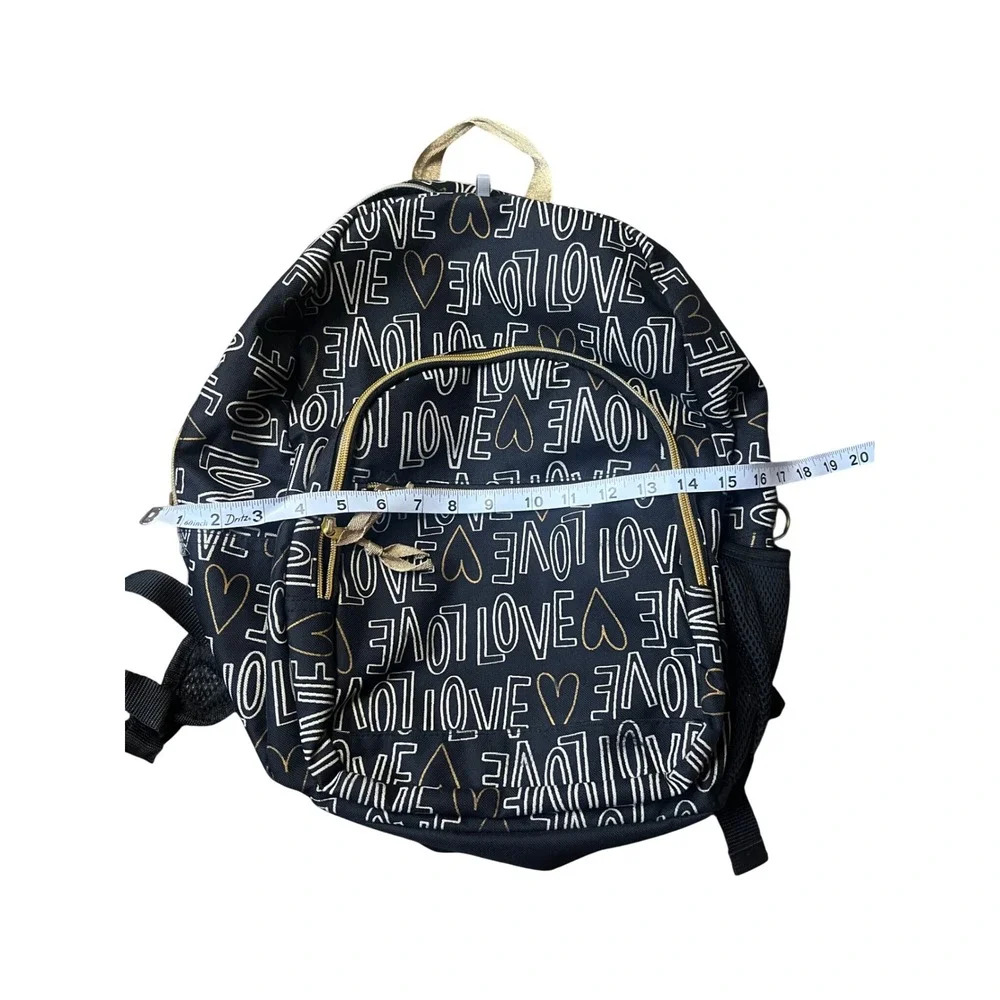 Kids Black Gold Love Heart Print Backpack School Bag Padded Straps Reflective